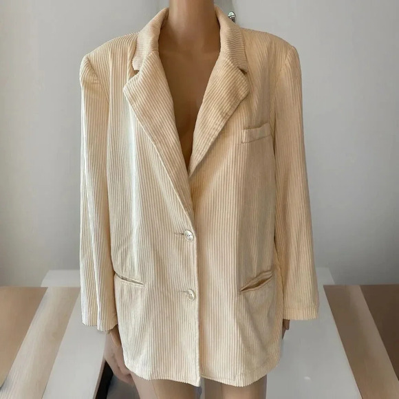 VTG Newport News Jacket Blazer Women's 16W Ivory Wide Wale Corduroy Pocket 2BTN - Picture 1 of 12